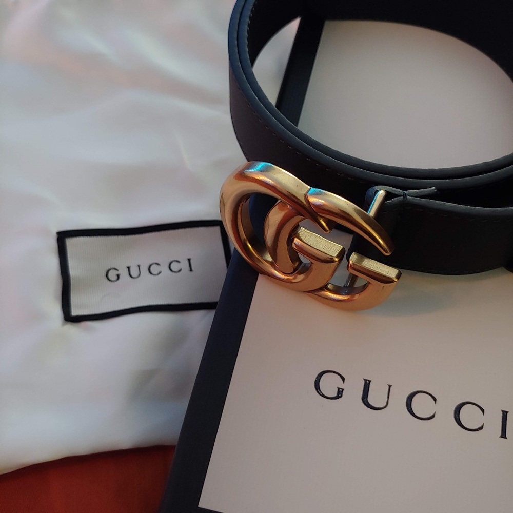 Gold GG Buckle Thin Black Leather - Picture 4 of 4
